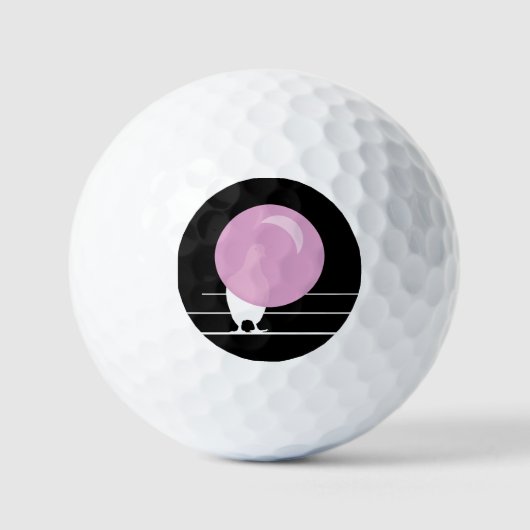 Grappige Roze Bubble Gum Vogel Op Een Draad Zwart Golfballen (Voorkant)