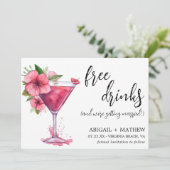 Grappige roze cocktail trendy moderne foto bruilof save the date (Staand voorkant)