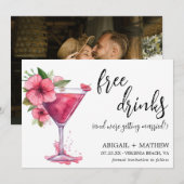 Grappige roze cocktail trendy moderne foto bruilof save the date (Voorkant / Achterkant)