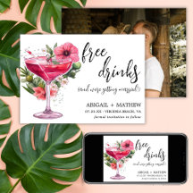 Grappige Roze Cocktail Trendy Moderne Foto Huwelij