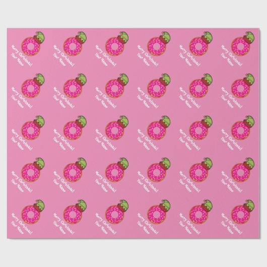 Grappige roze donut met elf pet aangepaste kerst cadeaupapier (Vlak)
