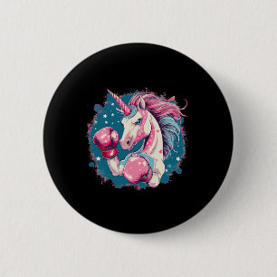 Grappige roze eenhoorn met bokshandschoenen 1 ronde button 5,7 cm