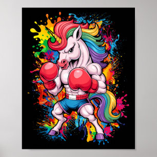 Grappige roze eenhoorn met bokshandschoenen poster