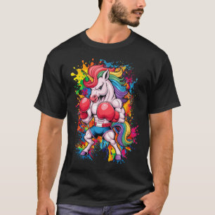 Grappige roze eenhoorn met bokshandschoenen t-shirt