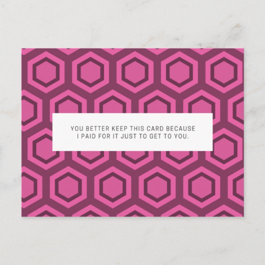 Grappige roze en paarse patroon briefkaart (Voorkant)