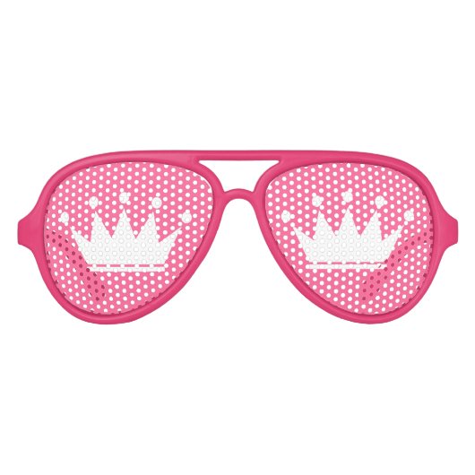 Grappige roze feesttinten met prinses kroon aviator zonnebril (Voorkant)