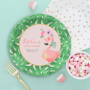Grappige roze flamingo baby shower blozen papieren bordje
