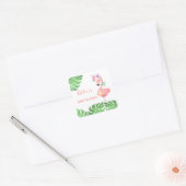 Grappige roze flamingo baby shower vierkante sticker (Envelop)