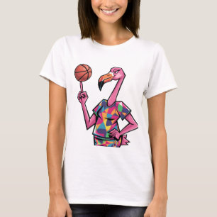Grappige Roze Flamingo die Basketbal Speelt T-shirt