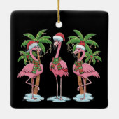Grappige roze flamingo "Dromen van een roze kerst Keramisch Ornament (Achterkant)