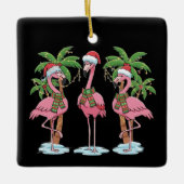 Grappige roze flamingo "Dromen van een roze kerst Keramisch Ornament (Voorkant)