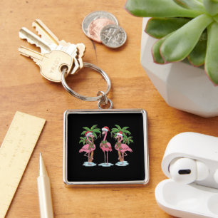 Grappige Roze Flamingo "Dromend van een Roze Kerst Sleutelhanger
