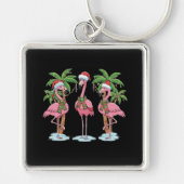 Grappige Roze Flamingo "Dromend van een Roze Kerst Sleutelhanger (Voorkant)