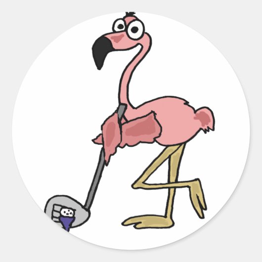Grappige roze flamingo golfen kunst ronde sticker (Voorkant)