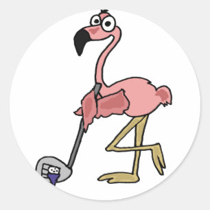 Grappige roze flamingo golfen kunst ronde sticker