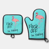 Grappige roze flamingo kudde af ovenwant & pannenlap set (Voorkant)