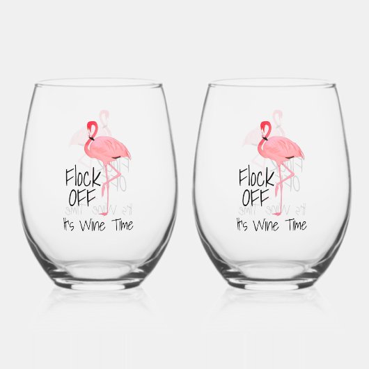 Grappige roze flamingo kudde af wijnglas zonder voet (Voorkant)