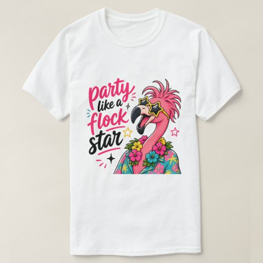Grappige roze flamingo op het strand t-shirt (Design voorkant)