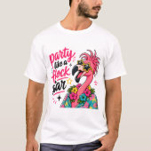 Grappige roze flamingo op het strand t-shirt (Voorkant)