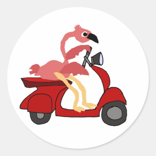 Grappige roze flamingo rijden motor scooter ronde sticker (Voorkant)