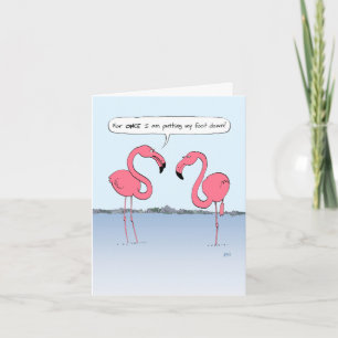 Grappige Roze Flamingo's Cartoon Aanpasbare Verjaa Kaart