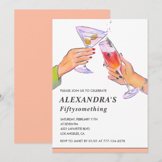 Grappige Roze Gouden Cocktail Champagnetuin 57e ve Kaart (Voorkant / Achterkant)