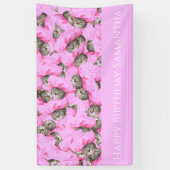 Grappige Roze Kat Patroon  Spandoek (Verticaal)