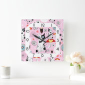 Grappige roze kat vierkante klok (Huis)