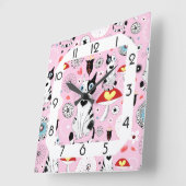 Grappige roze kat vierkante klok (Hoek)