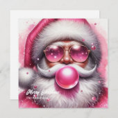 Grappige roze Kerstman blazen roze bubble gum Feestdagenkaart (Voorkant / Achterkant)