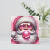 Grappige roze Kerstman blazen roze bubble gum Feestdagenkaart (Staand voorkant)