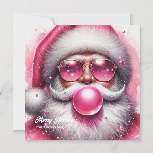 Grappige roze Kerstman blazen roze bubble gum Feestdagenkaart (Voorkant)