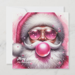 Grappige roze Kerstman blazen roze bubble gum Feestdagenkaart