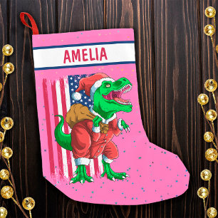 Grappige Roze Kerstman Santa TRex Tyrannosaurus Ke Kleine Kerstsok