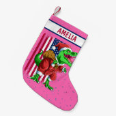 Grappige Roze Kerstmis Santa TRex Tyrannosaurus Xm Kleine Kerstsok (Voorkant (Hangend))