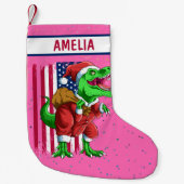 Grappige Roze Kerstmis Santa TRex Tyrannosaurus Xm Kleine Kerstsok (Voorkant)
