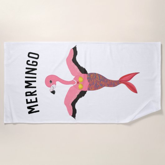Grappige roze Mermingo Flamingo Mermaid zomer hand Strandlaken (Voorkant)