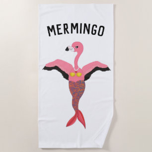 Grappige roze Mermingo Flamingo Mermaid zomer hand Strandlaken
