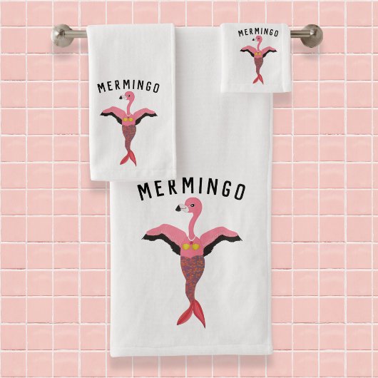 Grappige roze mermingo flamingo zeemeermin matchin bad handdoek
