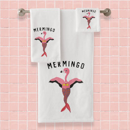 Grappige roze mermingo flamingo zeemeermin matchin bad handdoek