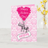 Grappige roze olifantsmoederdag kaart (Gele Bloem)