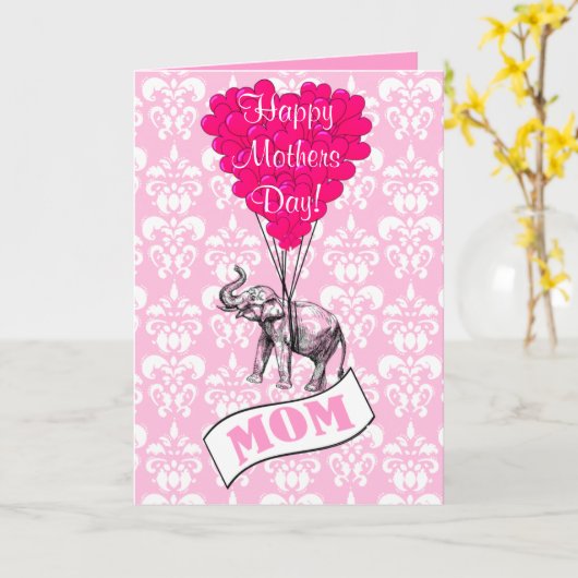 Grappige roze olifantsmoederdag kaart (Gele Bloem)