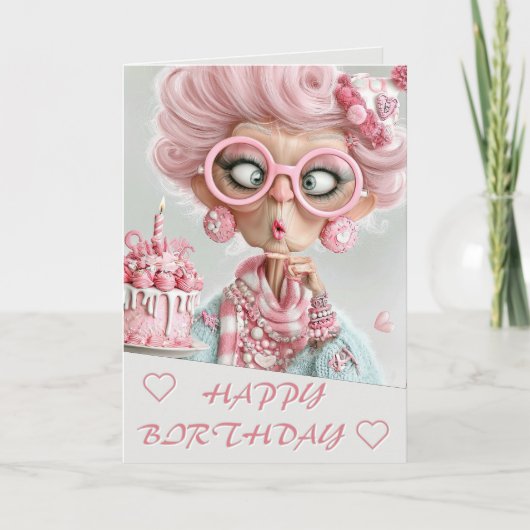 Grappige Roze Pittige Veroudering Kaart (Voorkant)