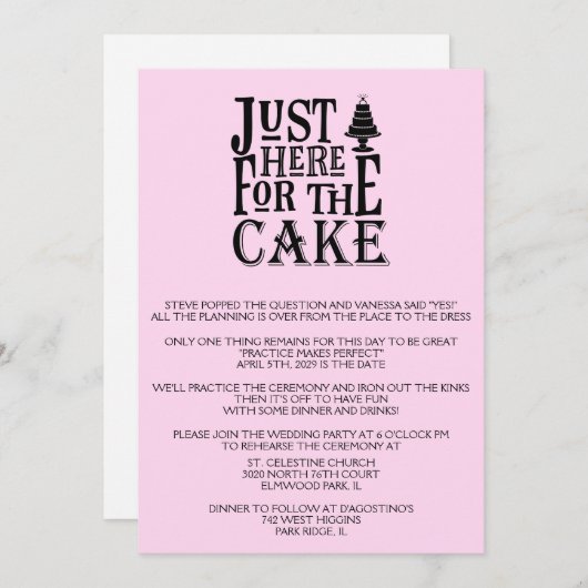 Grappige roze repetitie diner uitnodiging (Voorkant / Achterkant)