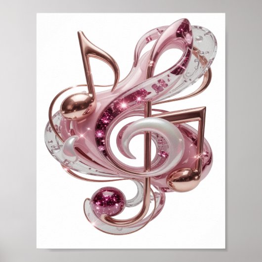 Grappige Roze ROZE MUZIEKNOTEN Ontwerp Poster (Voorkant)