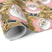 Grappige Roze Santas voor Kerstmis Cadeaupapier (Rol Hoek)