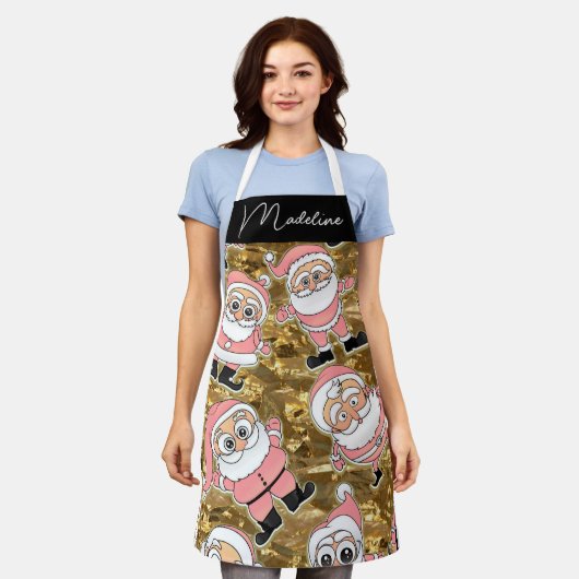 Grappige Roze Santas voor Kerstmis Schort (Gedragen)