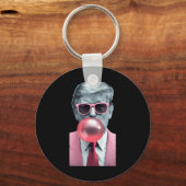 Grappige Roze Trump Bubble Gum Yum Tee Sleutelhanger (Voorkant)