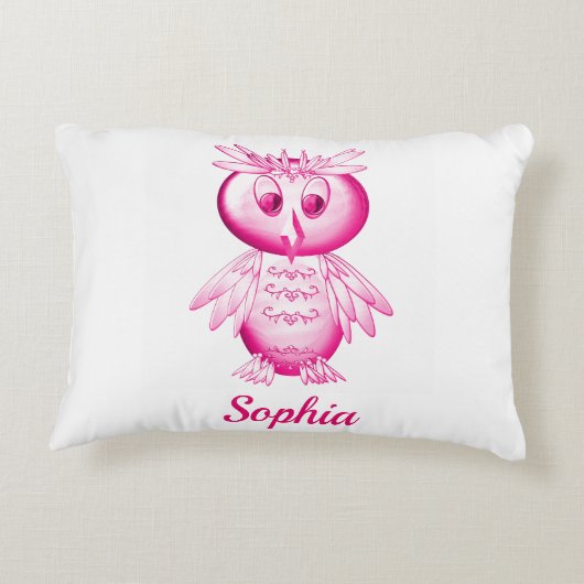Grappige Roze Uil Persoonlijke Kinderen Accent Kussen (Achterkant)