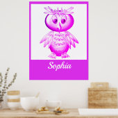 Grappige Roze Uil Persoonlijke Kinderen Boodschapp Poster (Keuken)
